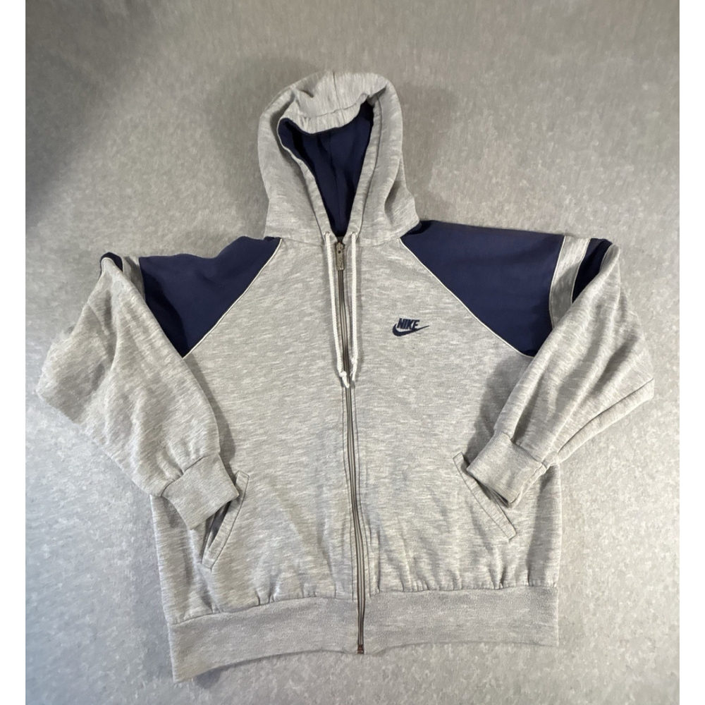 Vintage Nike Hoodie Mens XL Full Zip Gray Navy Colorblock Swoosh Y2K 2000s